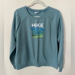 Columbia crew neck sweatshirt turquoise blue Hike Your Own Hike XL